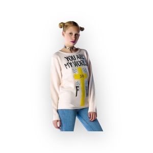VHTF: new UNIF ♱ You Are My World FTW Sweater ♱ Cozy Intarsia Knit ♱ Ivory Pink